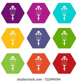 Street lamp icon set many color hexahedron isolated on white vector illustration