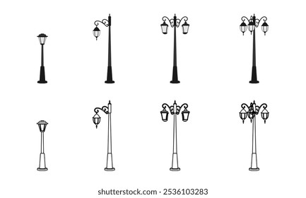 street lamp icon set vector illustration isolated on white background.