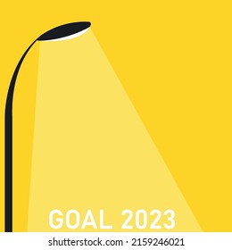 Street lamp illuminating the text 2023.
Concept of new idea, change, trend, courage, innovation and unique way, solution.