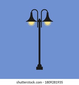 Street lamp isolated. Black lantern with light bulbs. Vector illustration in flat style