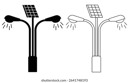 Street lamp, light vector symbol design with solar panel. Renewable energy, Eco friendly icon solar panel Vector illustration. Solar panel street lighting system icon, vector. 