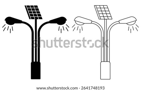 Street lamp, light vector symbol design with solar panel. Renewable energy, Eco friendly icon solar panel Vector illustration. Solar panel street lighting system icon, vector. 