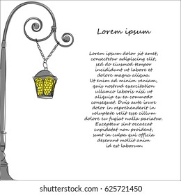 A street lamp. A linear pattern. Template for your text. White background. Vector