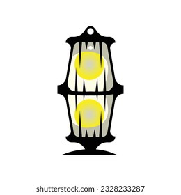 Street Lamp Logo, Lantern Lamp Vector, Lighting Classic Retro Design, Silhouette Icon Premium Template