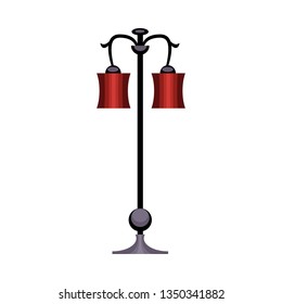 Street lamp. Metal pole, red lampshades, lantern. Vector illustration can be used for topics like streetlight, electricity, lamppost