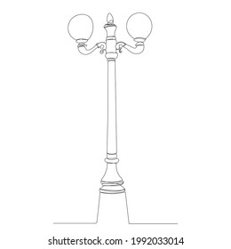 Street Lamp One Continuous Line Drawing, Isolated