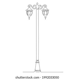 Street Lamp One Continuous Line Drawing, Isolated, Vector