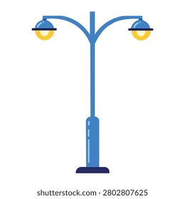 Street lamp post blue yellow outdoor light pole urban city road flat icon vector illustration isolated white background design element