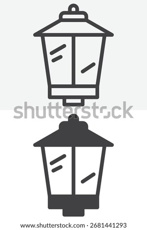 Street lamp post different style icon pack. Line and glyph version, outline and solid vector sign. Editable stroke street lamp icon set.