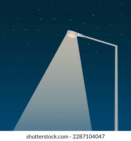 Street lamp Post with Spotlight Beam on Dark Background. Vector Illustration.