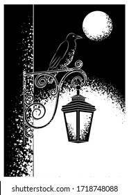 A street lamp and a Raven. Vector illustration