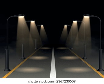 Street lamp realistic composition with night street lights vector illustration