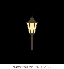 Street lamp in retro style icon isolated on black background