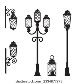 Street lamp set. Street lights retro collection.