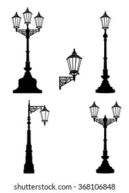 Street lamp set. Street lights retro collection.