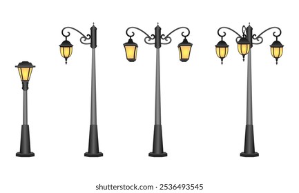 street lamp set vector illustration isolated on white background.