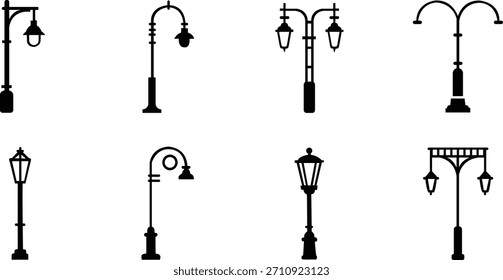 Conjunto de Vector de silueta de lámpara de calle