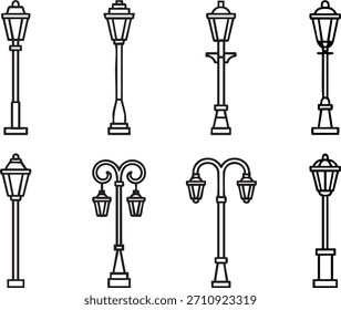 Street lamp silhouette vector set