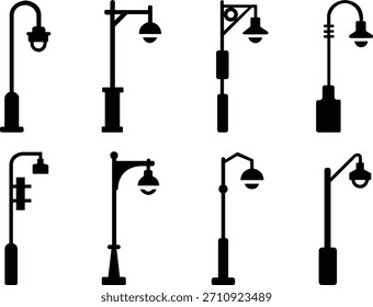 Street lamp silhouette vector set