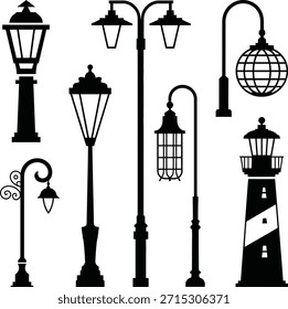 Straßenlaterne Silhouetten, Leuchtturm Vektor Set