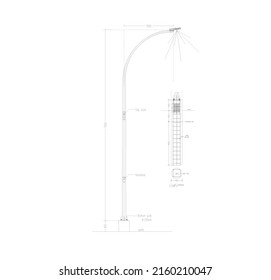 street lamp sketch and lamp post foundation sketch, sketched with dimensions and notations