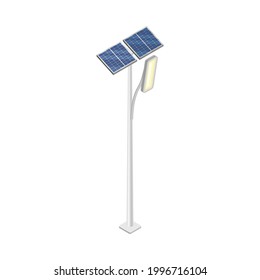 Street Lamp Or Streetlight Powered By Solar Panel As Smart City Isometric Vector Illustration