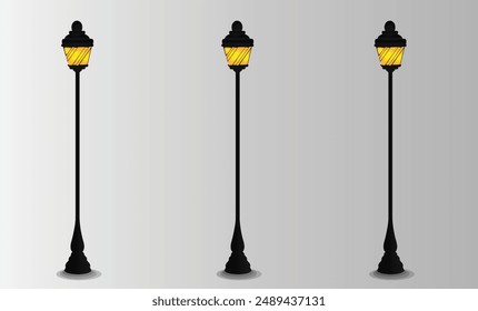 Street Lamp. Vintage Street Light Post. Vector Illustration Isolated on White Background.