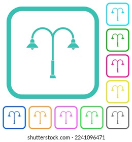 Iconos planos de colores vivos en los bordes curvados sobre fondo blanco