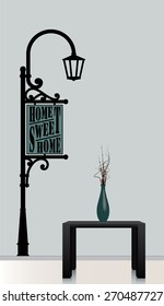 Street lamp wall decal, with home sweet home sign