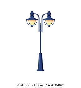 Street lamppost. Garden lantern isolated on white background, vector illustration in flat style