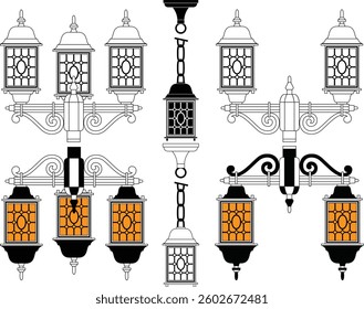 Street lamps Vector bundle, Clipart, Silhouette, Vector, icons, illustration, design.