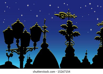 Street lamps and weathervanes