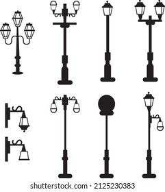 Street lamps.City street silhouette set vector illustration..eps
