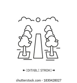Street landscaping. City infrastructure, municipal greening. City park, square.Urban forestry, gardening or agriculture. Eco city concept. Earth day. Isolated vector illustration. Editable stroke 