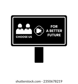 Street LED Billboard with election candidate in black fill icon style. Vector illustration of election and voting design element in trendy style. Editable graphic resources for many purposes.