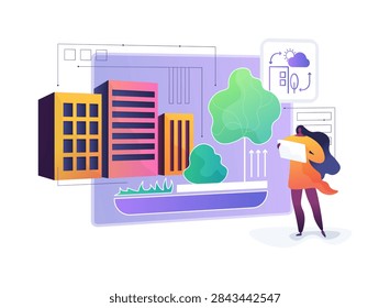 Street Level Microclimate Design Model abstract concept vector illustration. Urban green concept. Shows microclimate tuning for streets and courtyards using layered vegetation and permeable surfaces. abstract metaphor.
