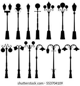 street light ancient set in black color design illustration