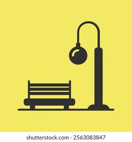 Street light and bench park sign icon vector illustration