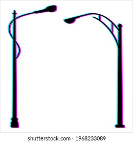 Street Light Glitch Icon, Light Pole, Lamppost, Street Lamp Vector Art Illustration