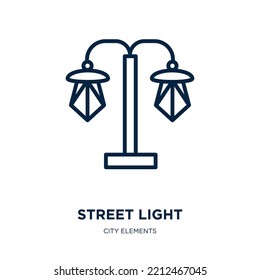 Street Light Icon From City Elements Collection. Thin Linear Street Light, Lamp, Light Outline Icon Isolated On White Background. Line Vector Street Light Sign, Symbol For Web And Mobile