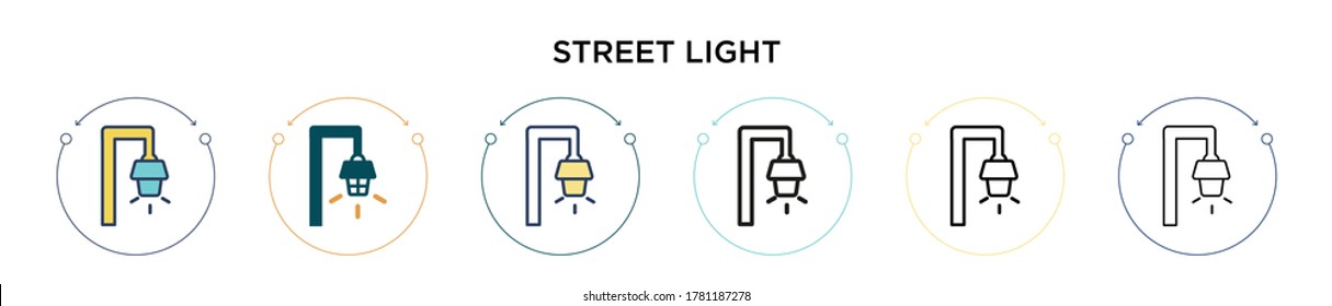 Street light icon in filled, thin line, outline and stroke style. Vector illustration of two colored and black street light vector icons designs can be used for mobile, ui, web