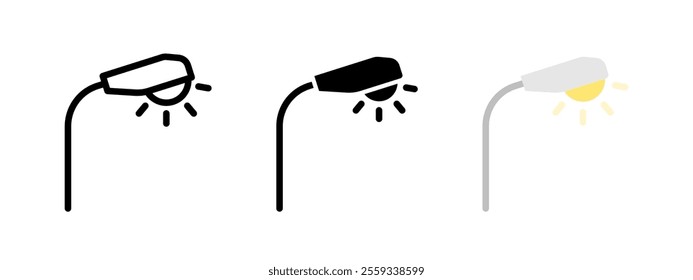 Street light icon. Lamp post vector illustration. Road lantern post symbol. City electricity night illumination sign. Street light pillar pictogram. Modern urban lamp post isolated concept.