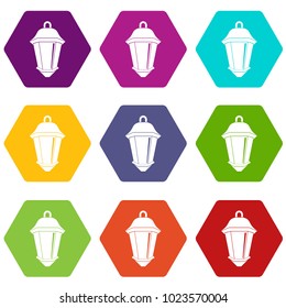 Street light icon set many color hexahedron isolated on white vector illustration