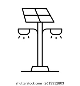 Street Light Icon. Solar Energy, Solar Panel, Green Energy, Sun Energy, Solar Battery, Energy Saving, Solar House, Ecology, Electricity, Renewable Energies Editable Stroke Vector Illustration
