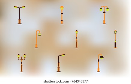 Street light icons, street lamp set clear vector