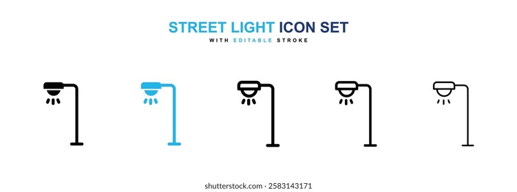 Street light icons vector collection in black and blue colors on white background