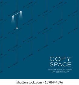 Street light Lamp 3D isometric pattern, Electric traffic equipment concept poster and social banner post square design illustration isolated on blue background with copy space, vector eps 10