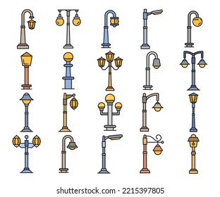 street light and lamp icons vector set