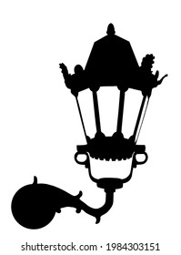 Street light lamp lantern vector silhouette illustration isolated on white background. Traditional urban exterior object.