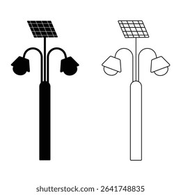 Street light, lamp vector symbol design with solar panel. Solar panel street lighting system icon, vector. Renewable energy, Eco friendly icon solar panel Vector illustration.
